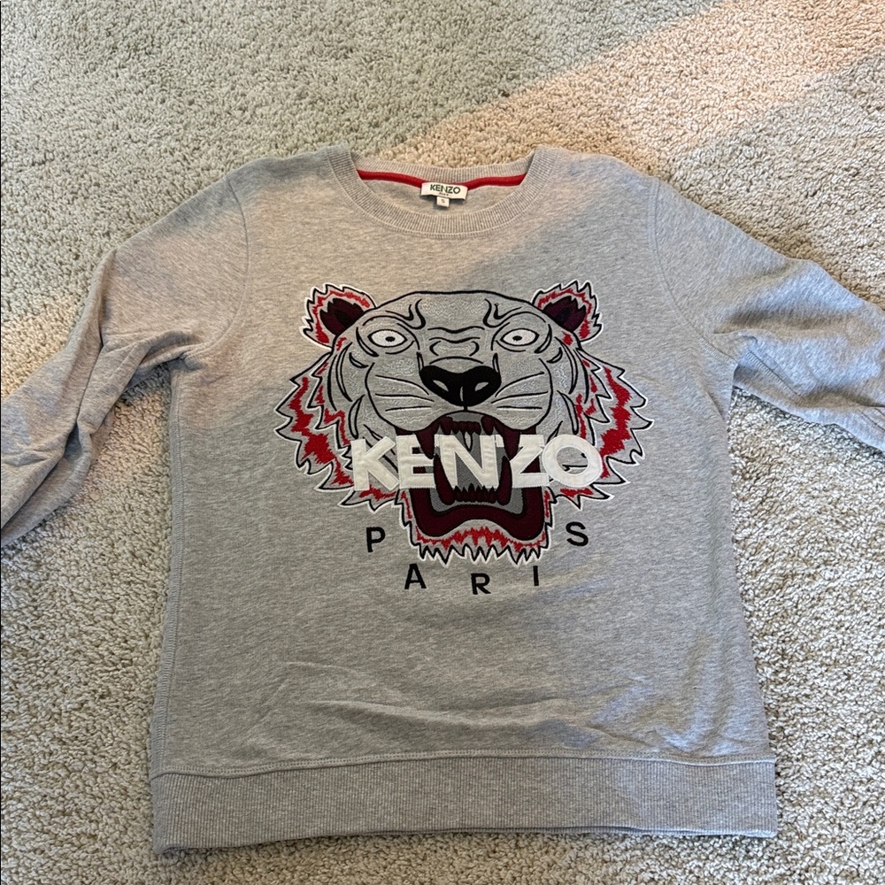 Kenzo Gray Crewneck Sweater with Tiger Design
